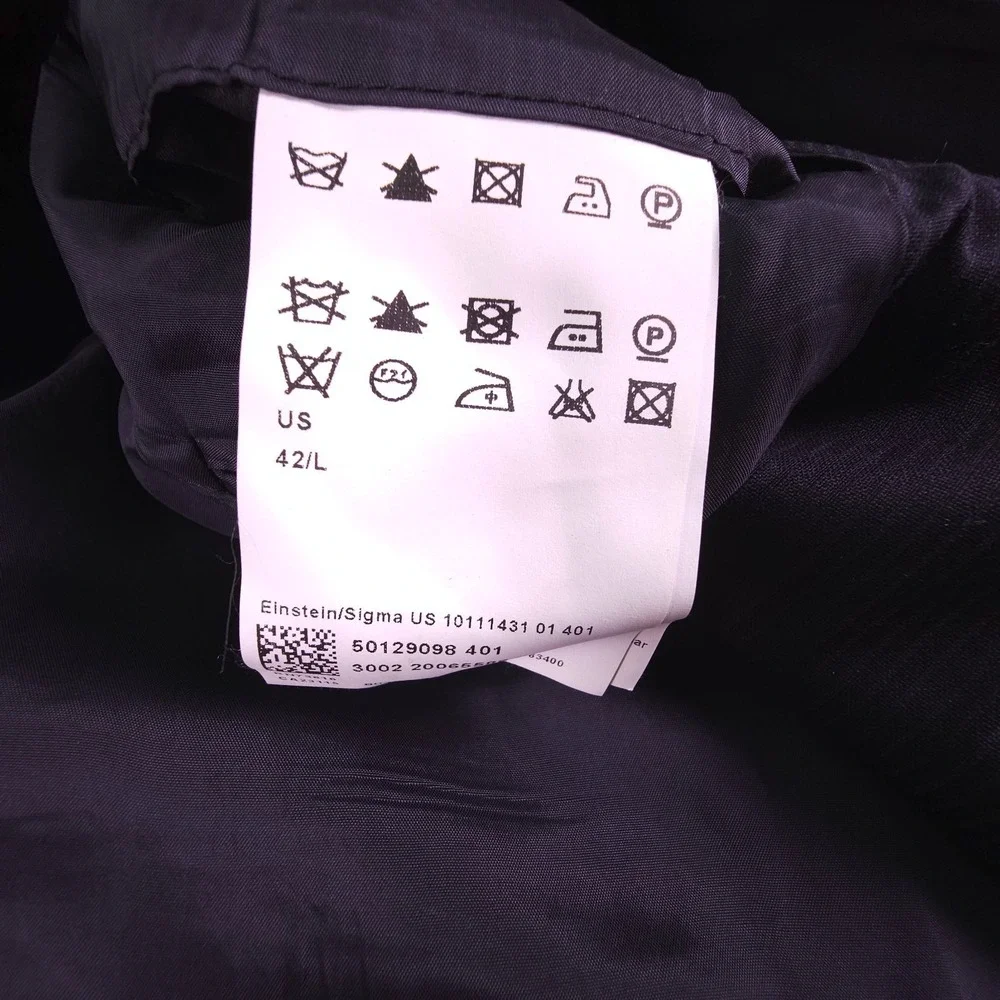 Hugo Boss‎ Suit Mens 42L Navy Blue 3 Button 100% Wool Canvas Pants 38x33 Pleated